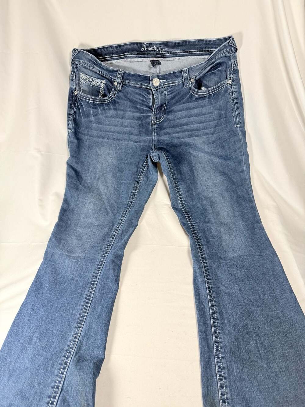 Y2K Western Amethyst Jeans Women's Size 16 Blue Denim Embellished Pocket Bootcut
